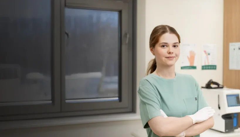 Gydytoja slaugytoja procedūriniame kabinete klinikoje