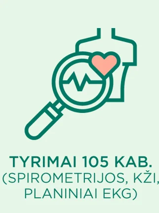 Tyrimai 105 kab. (SPIROMETRIJOS, KŽI, TeltoHeart, PLANINIAI EKG)